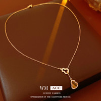 花饰庄园 镶锆石葫芦可调节吊坠项链新中式复古锁骨链轻奢小众饰品女感 项链-金色(真金电镀)