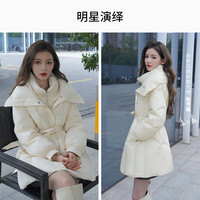 香影 X.YING黑色假两件收腰羽绒服女2025冬季新款90白鸭绒双层领保暖外套 黑色