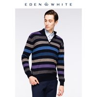 圣雪绒 100% 羊绒衫男半高领拉链条纹拼色套衫