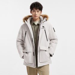 骆驼 男装羽绒服黑色防水短款鸭绒冬季保暖面包服户外派克工装毛领