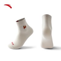 安踏好事发生运动袜三双礼盒装男女款马年本命年红色中筒袜子 【8331】奶白色-2 大码（43码以上）