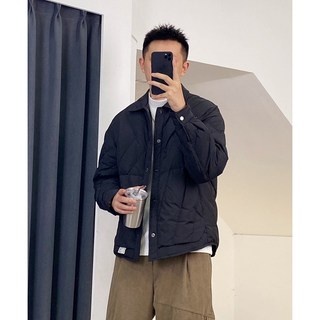 轻薄羽绒服男秋冬潮流宽松男士翻领外套舒适轻便保暖冬装上衣 23801黑色羽绒服 M