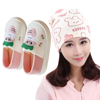 果月子鞋帽秋冬季薄款拖鞋包跟防滑软底产妇帽产后防风护额头 单层简笔兔+【网眼】绿叶小兔 鞋子尺码M（38-39）