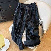 秋冬小众撞色设计豹纹裤女宽松休闲百搭高腰显瘦慵懒阔腿裤潮