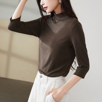 索菲丝尔(SOFSIL)【天丝羊毛】柔软半高领五分袖打底衫女2025秋季显瘦休闲上衣