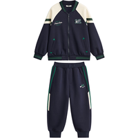 马骑顿 MQD童装上衣+裤男大童24春学院风运动休闲拼接插肩袖棒球领套装 藏青 120cm