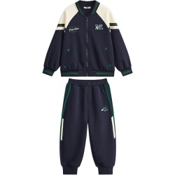 马骑顿 童装上衣+裤男大童24春学院风运动休闲拼接插肩袖棒球领套装 藏青 120cm