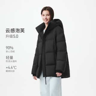 坦博尔 冬季泡芙羽绒服女短款款加厚保暖连帽面包服外套TB5530582Z 黑色 M (165)