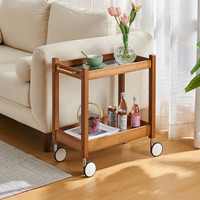 竹庭 小推车置物架 落地沙发可移动边几 茶色