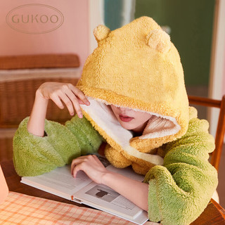 果壳（Gukoo）睡衣女冬季厚款保暖可爱小熊连帽睡袍女士家居服睡袍可外穿D 鹅黄睡袍 M