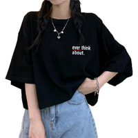 夏季纯棉黑色宽松大码气质上衣ins短袖T恤女短款高腰半袖