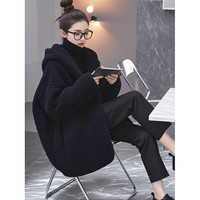 叶紫枫（YEZIFENG）小香风棕色羊羔毛连帽外套女秋冬宽松百搭加厚摇粒绒短外套女 黑色 S