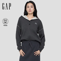 Gap logo纽扣半开襟宽松连帽针织衫