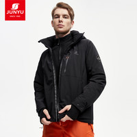 君羽 羽绒服滑雪服男女滑雪衣裤保暖透气滑雪鹅绒服 黑色-男款 XL 男150-170斤/女120-130斤