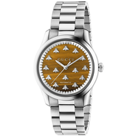 GUCCI 【秋冬】古驰蜜蜂38mm棕色虎眼石表盘男女士机械手表防水