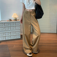 卡其色工装裤女夏凉感天丝水洗棉阔腿裤垂感休闲裤高级感西装裤子