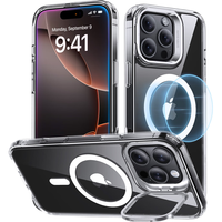 亿色【无铅认证】适用iphone16promax手机壳苹果15promax保护壳16/15系列Magsafe磁吸充电防摔防刮 【剔透白】镜头支架磁吸壳+钢化膜 苹果16Pro