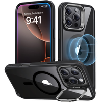 亿色【无铅认证】适用iphone16promax手机壳苹果15promax保护壳16/15系列Magsafe磁吸充电防摔防刮 【黑边透明】镜头支架磁吸壳+钢化膜 苹果16Pro