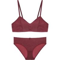 宝诗嫣法式性感内衣女无钢圈红色套装复古文胸bra薄小胸胸罩套装