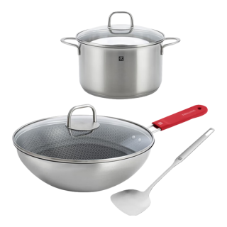 双立人 不锈钢汤锅煎锅奶锅全套 含钛 3件套