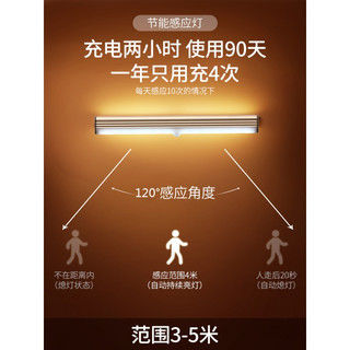 以典人体感应灯条灯带无线自粘充电橱柜灯led柜底灯厨房衣柜酒柜长条 【发2根】300mm暖灯【感应常亮】