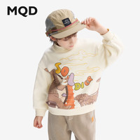 马骑顿（MQD）MQD马骑顿男童卫衣2024冬季半高领儿童宽松上衣加绒加厚保暖 米白 1