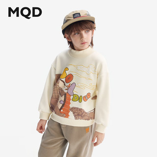 马骑顿（MQD）MQD马骑顿男童卫衣2024冬季半高领儿童宽松上衣加绒加厚保暖 米白 1