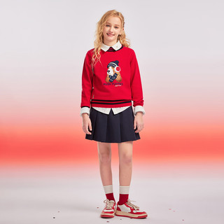 暇步士（Hush Puppies）童装儿童男大童2025秋季时尚经典大气舒适套头线衣 经典红 170 cm