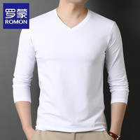 罗蒙 男士长袖纯棉V领T恤 春秋季打底衫