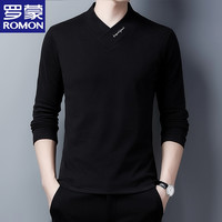 罗蒙 男士V领刺绣打底衫 双面德绒保暖修身长袖T恤