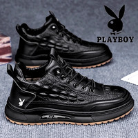 PLAYBOY 男士休闲皮鞋 鳄鱼皮高级感防水运动鞋