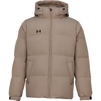 安德玛（Under Armour）男女短款羽绒服2025冬季户外运动休闲防风保暖连帽夹克外套 深卡其色 M