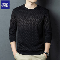 罗蒙 男士长袖T恤 圆领碎花条纹宽松休闲卫衣