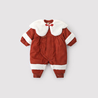 巴厘小猪周岁女宝宝礼服男宝夹棉连体衣冬季加厚保暖红色中国风婴儿拜年服 釉红 66cm
