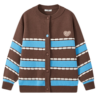 马骑顿MQD女童25冬经典学院风撞色条纹半高领毛衣针织衫 咖啡 160