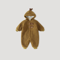 巴厘小猪【抱抱绒】宝宝冬季连体衣超萌可爱幼儿连帽夹棉加绒哈衣婴儿冬装 月牙黄 73cm
