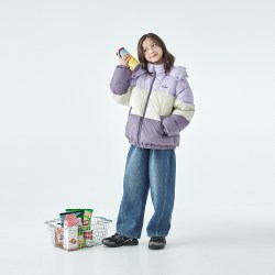 棵初 2025年冬季新款亲子中大女童拼色羽绒服三防面料蛋糕造型外套