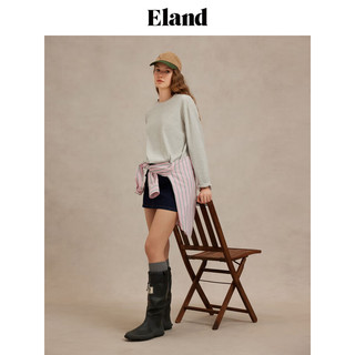 ELAND衣恋【100%棉】T恤女圆领垂感舒适宽松长袖上衣2025秋季 浅灰色(16)L/Grey L 170