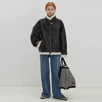 fano studios范洛Fano 皮毛一体短外套女加绒加厚冬宽松设计感机车服夹克 黑色 M