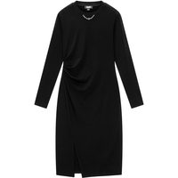 DKNY 柔软亲肤结构感开衩长袖女士连衣裙高级感弹力修身显瘦裙子秋季