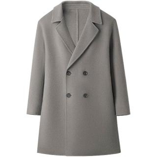 海澜之家 轻商务长款纯羊毛大衣秋冬季新平驳领保暖厚黑外套男