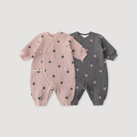 巴厘小猪 宝宝夹丝保暖连体衣 中灰+檀粉 59cm