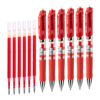 得力 中性笔  红色/0.5mm 12支