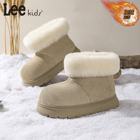 Lee童鞋冬季儿童加绒雪地靴东北百搭保暖短靴男女童 米色 32 【脚长203mm】