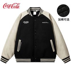 可口可乐 美式棒球服男女新款秋冬季加棉夹克外套