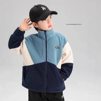 小猪班纳 男童多色拼接韩版奥粒绒外套中小童装撞色开衫拉链立领夹克潮 湖蓝/米白/藏青