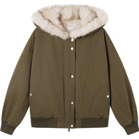对白（DUIBAI）仿兔毛环保皮草外套女2025冬毛毛领连帽保暖短款宽松夹克 卡其色 M 卡其色 