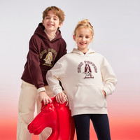 暇步士 童装儿童男女大童2025秋季宽松落肩休闲连帽卫衣外套 波尔多红 170 cm