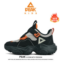 匹克 冬季新款魔术贴实战篮球鞋加绒保暖训练鞋男女童校园运动鞋潮 黑/橙/白 35