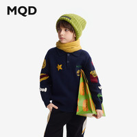 马骑顿（MQD）MQD童装男童毛衣2024冬季翻领针织衫学院风儿童提花线衫 藏青 130